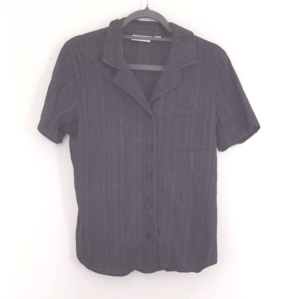 Denim & Co. Short Sleeve Button Up Blue Denim Shirt Front Pocket Women's Size M
